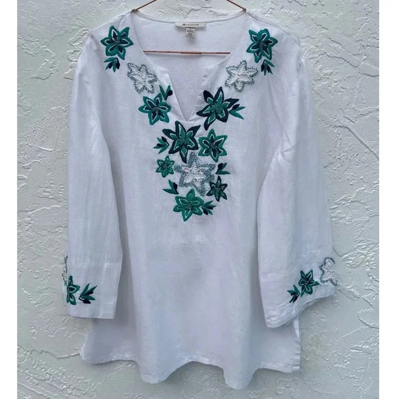 Jm Collection Womens Embroidered Gauze Blouse White Sz 16 - Picture 15 of 15